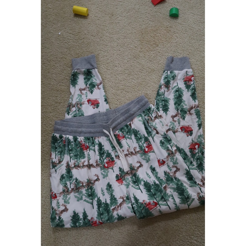Christmas Holiday Santa Burt's Bees Baby Joggers L White Forest Print Pajamas